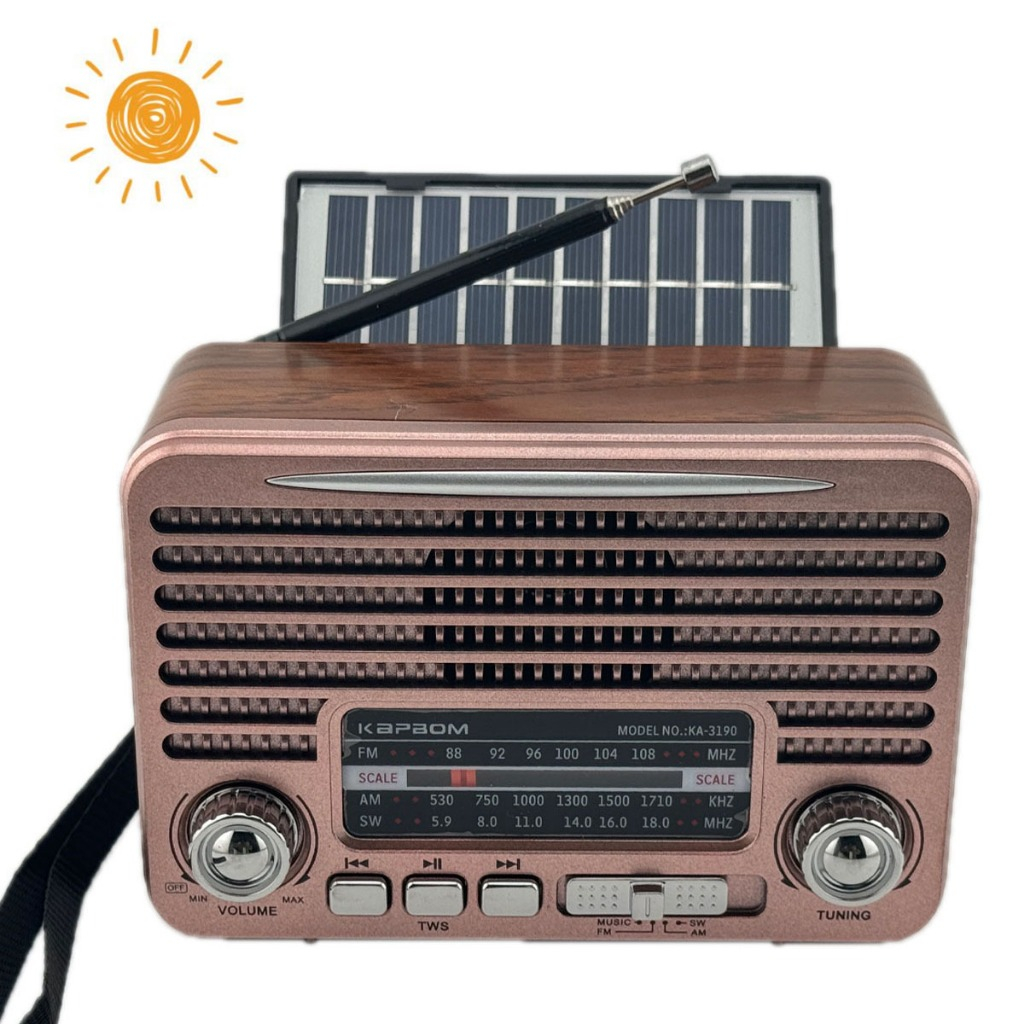 Rádio Retro Caixa de Som Bluetooth Usb Sd Am Fm multimídia Carregador Placa Solar