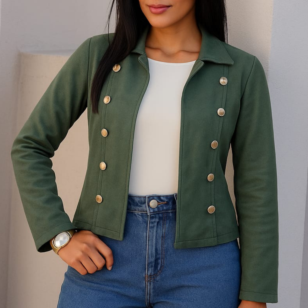 Jaqueta Feminina suede com botões dourados elegante