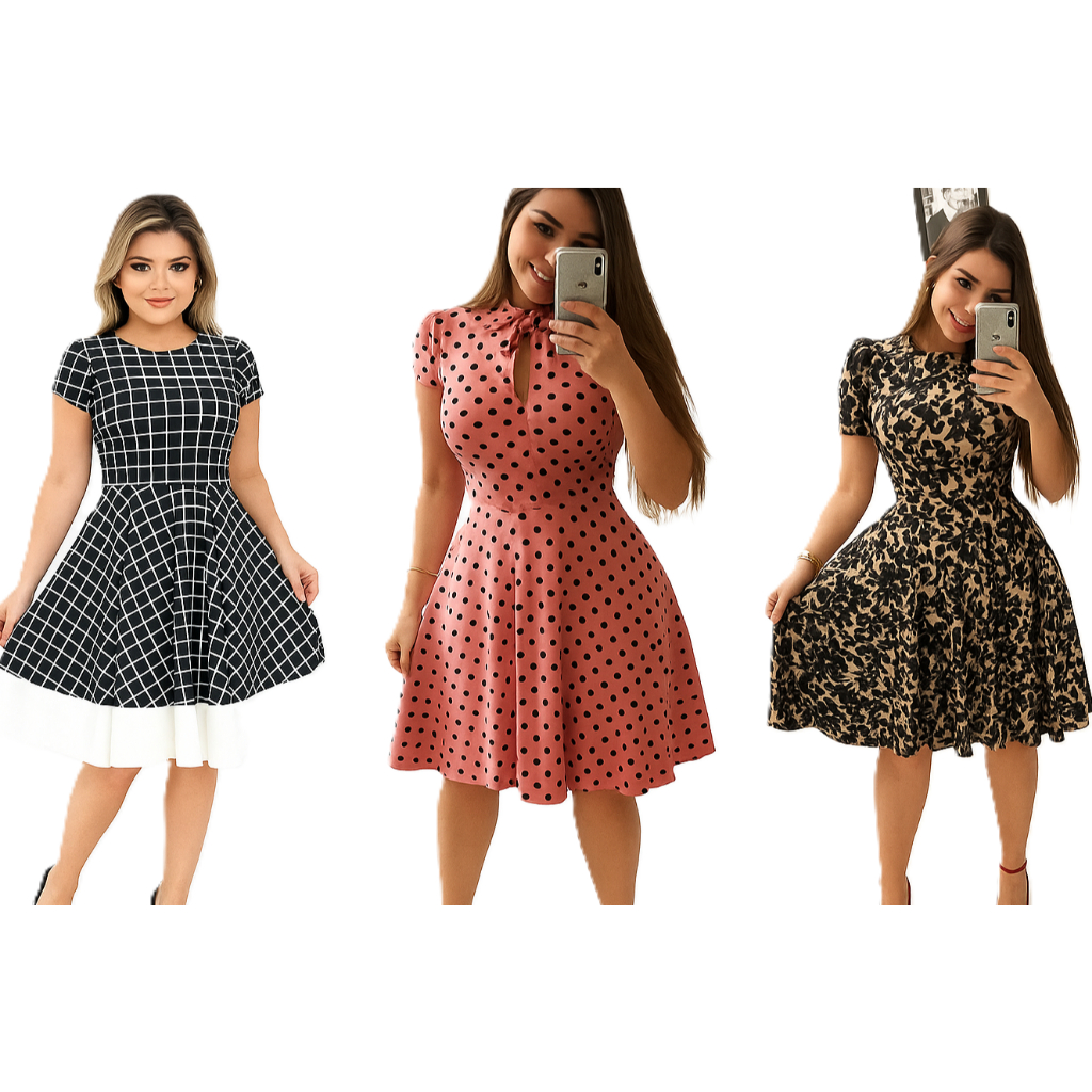 VESTIDO PLUS SIZE ONCINHA MODA EVANGÉLICA ESTAMPADO RODADO MIDI GODÊ BABADO