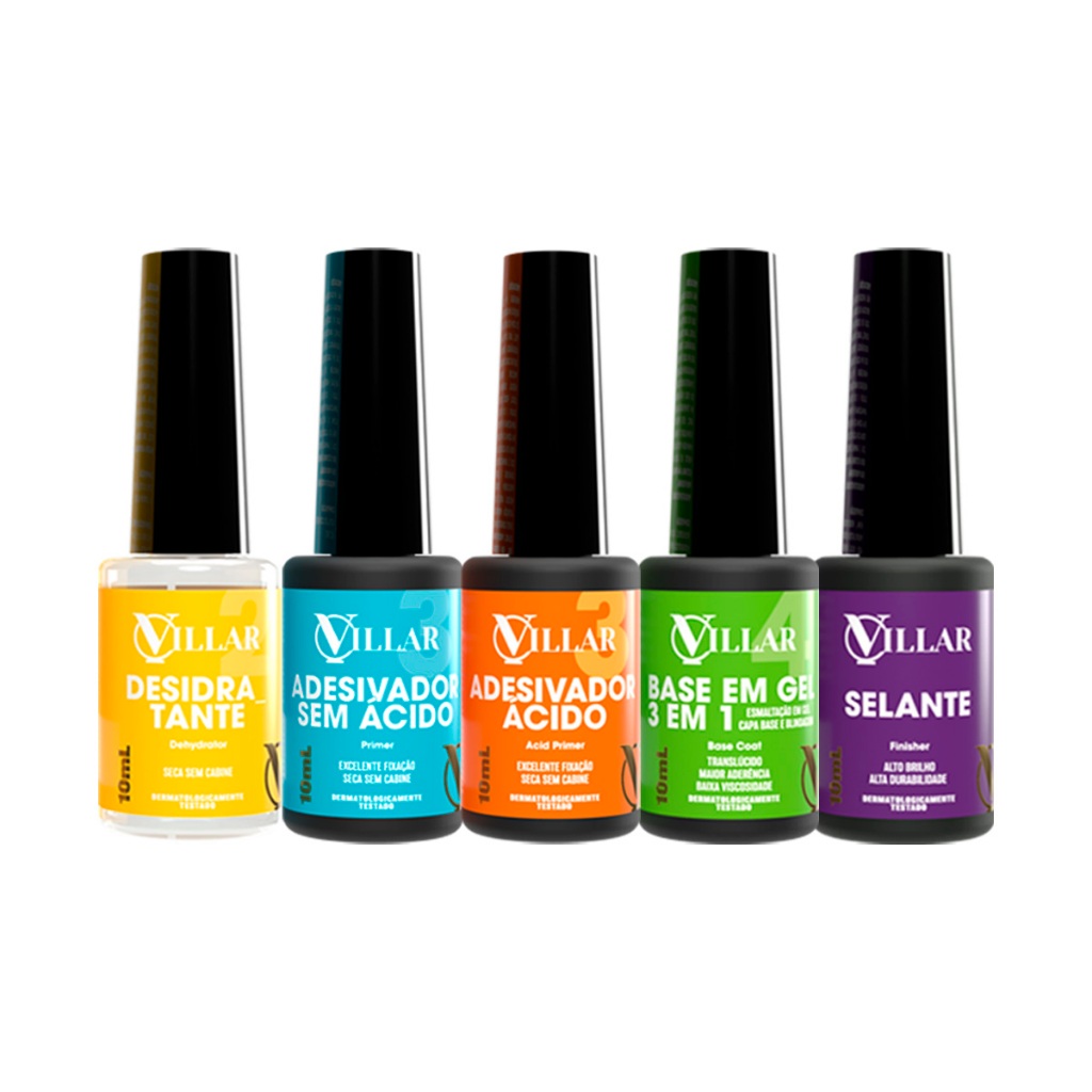 Villar - Desidratante + Primer Adesivador + Ácido + Gel Capa Base + Finalizador Selante