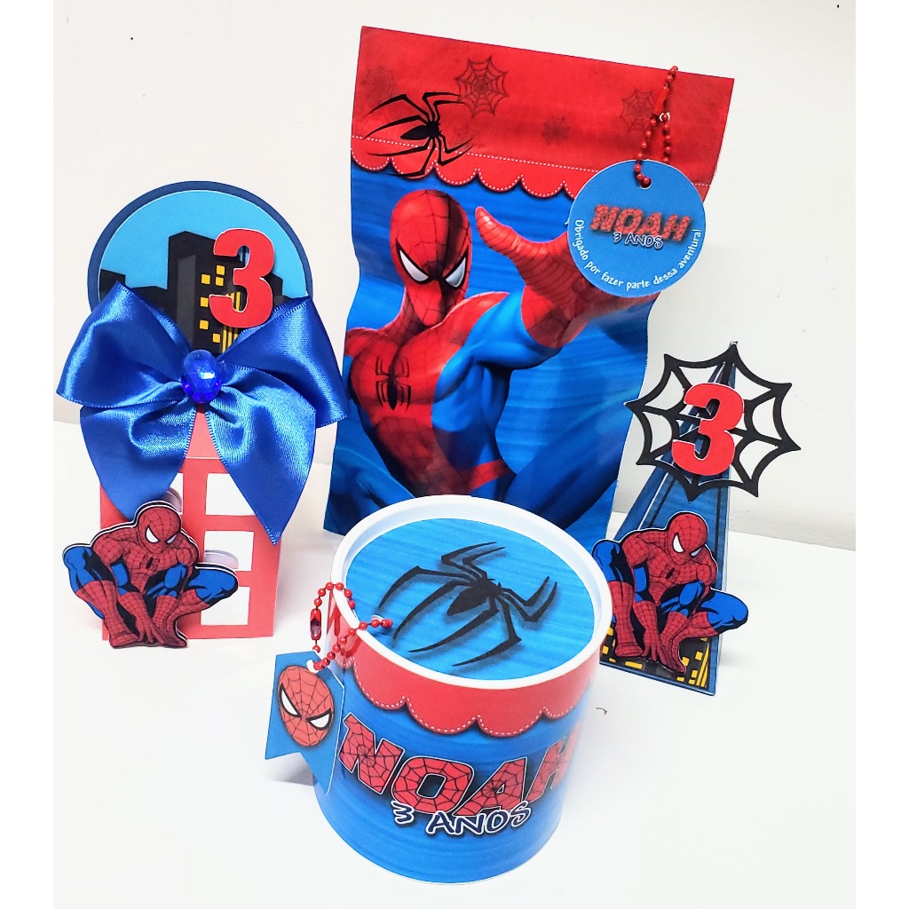 Kit Festa Heróis Aranha Personalizados | Lembrancinhas | Festa | Aniversário | Caixa Milk, Pirâmide, tubolata e saquinho
