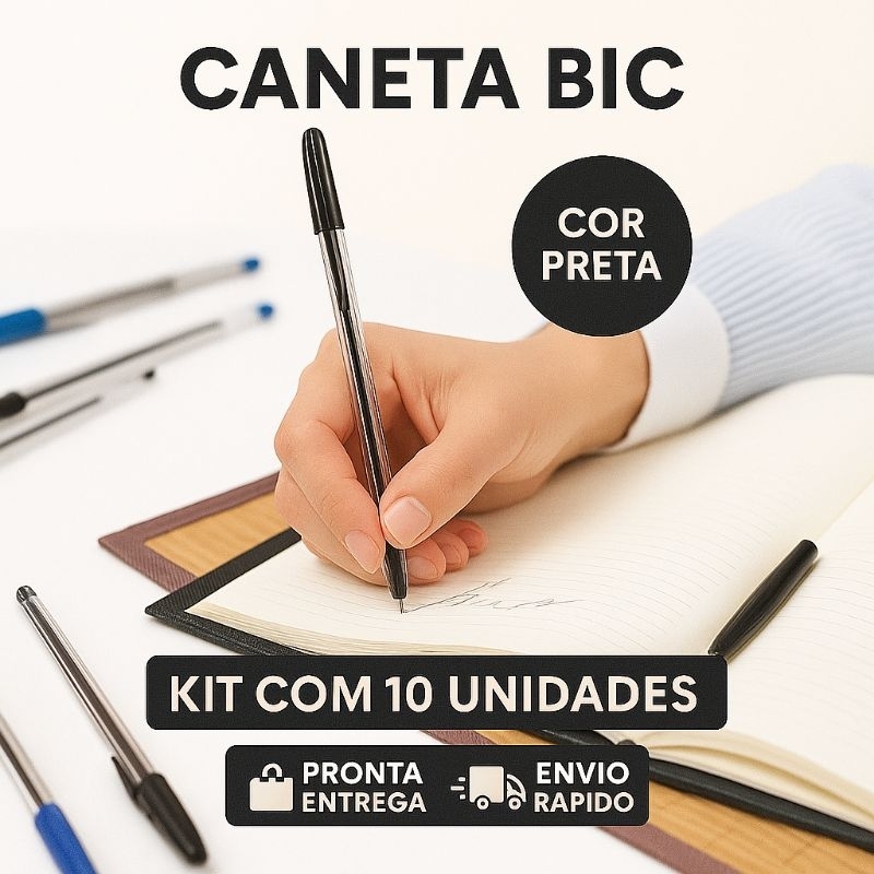 Kit 10 Caneta BIC Cristal 1.0mm - Escrita Macia - Escolar - Escritório - Papelaria - Uso Diário
