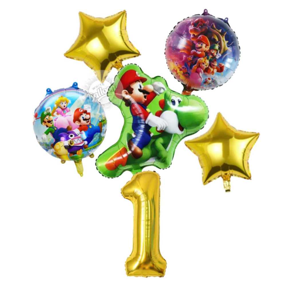 Kit com 5/6/7 Balão Mario e Yoshi Super Mario Bros Metalizado 57x62 cm em Oferta na Shopee