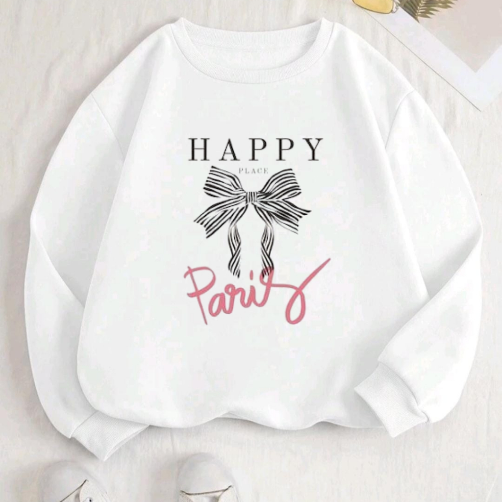Moletom Gola Redonda Suéter Estampado Paris Happy Laço Unissex