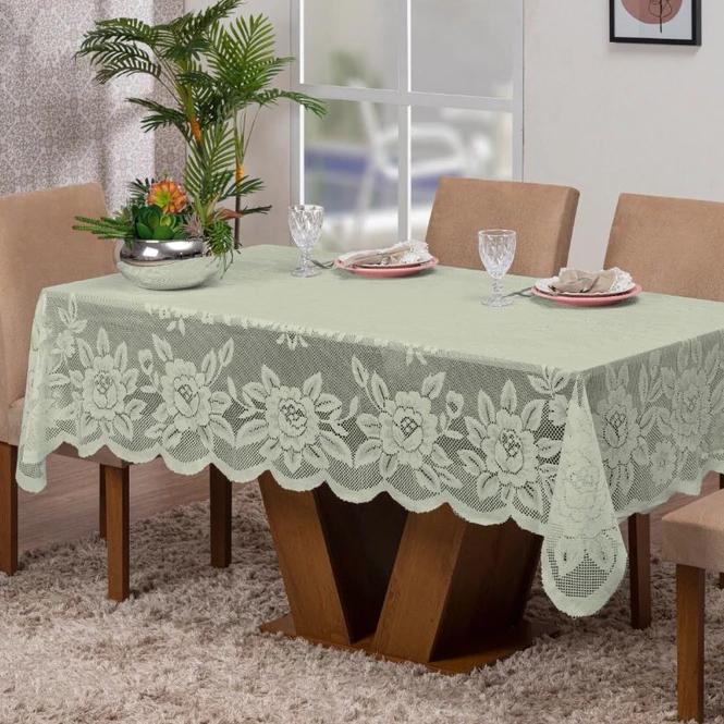 Toalha De Renda Para 06 Cadeiras 2.30x1.50m - Estampada Florida