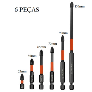 Conjunto de Bits Phillips Magnéticos PH2 de Alta Resistência Kit com Variação - Comprimentos 25, 50, 65, 75, 90 e 150mm em Oferta na Shopee