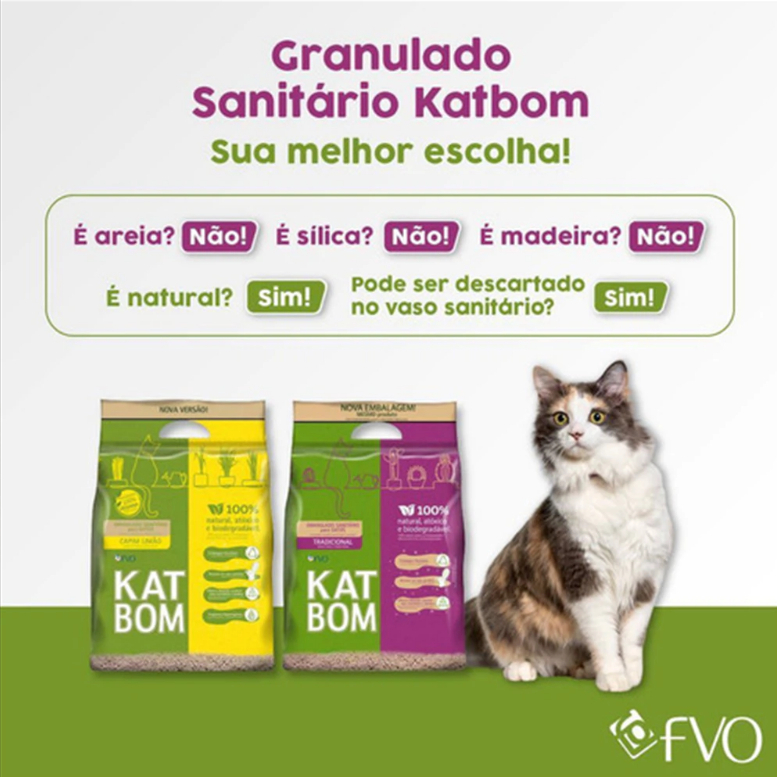 Katbom Capim Limão Ou Tradicional 3Kg Granulado Sanitário para Gatos- Areia Higiênica Para Gatos 3kg
