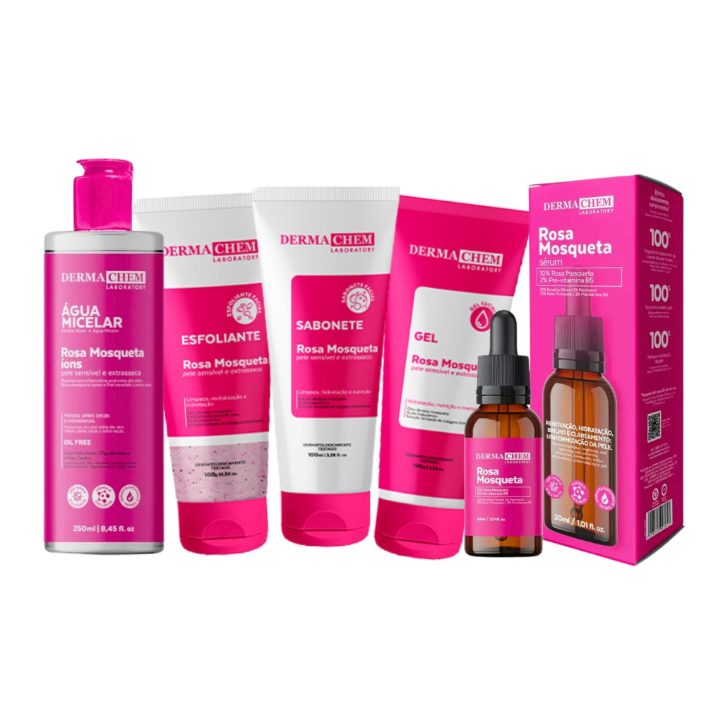 Kit Limpeza de Pele Skincare Dermachem Completo Rosa Mosqueta 5 Itens