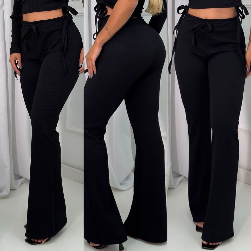 Calça Flare Cintura Alta Regulagem Na Cintura Anarruga Premium em Oferta na Shopee