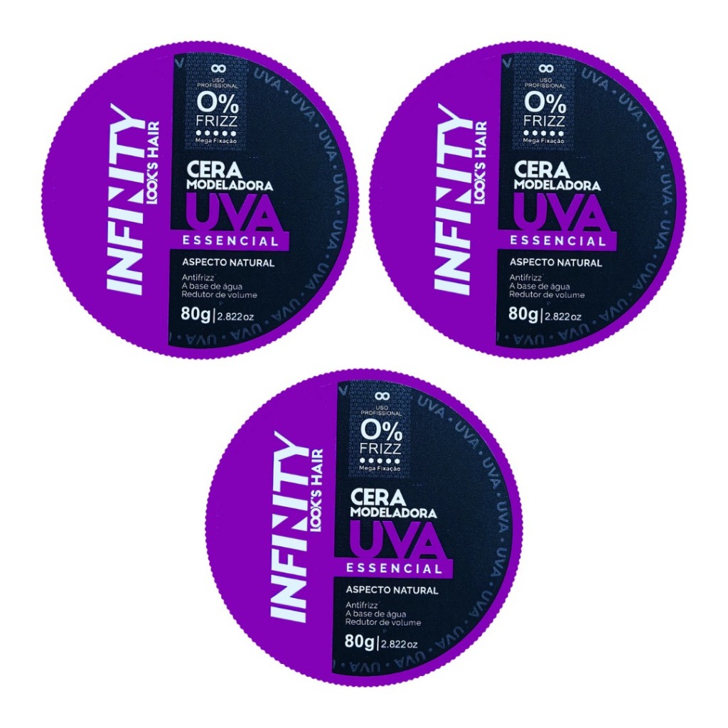 Kit 3x Cera Modeladora Uva 80g Infinity Looks Hair | Fixação Forte | Brilho Intenso | Sem Frizz | Controle Total