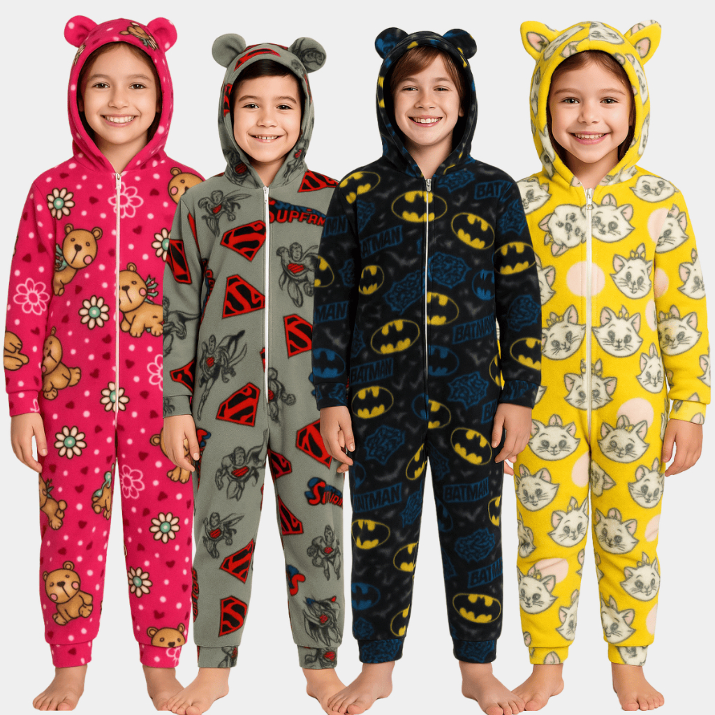 Pijama Macacão Infantil com Capuz Tecido Soft 4 Ao 18 Pijama Inverno Infantil Juvenil