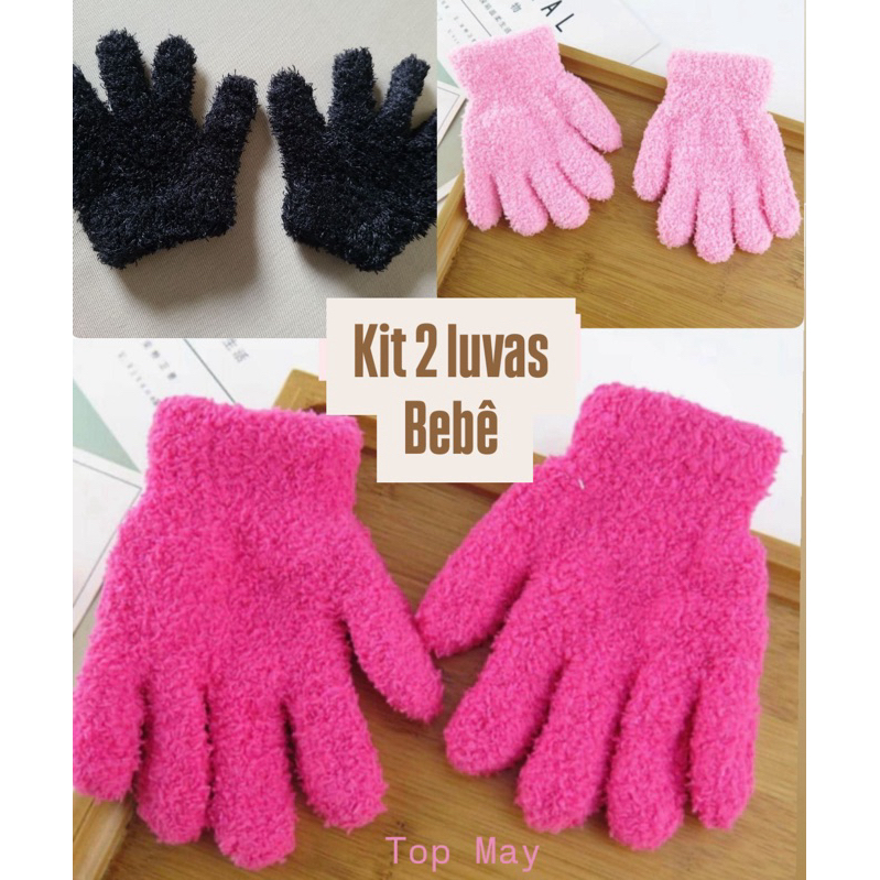 kit 2 Luvas INFANTIL 1 a 3 anos Peludinha Macia Quentinha com Listras Inverno Pelinhos Fashion Menina Menino Criança