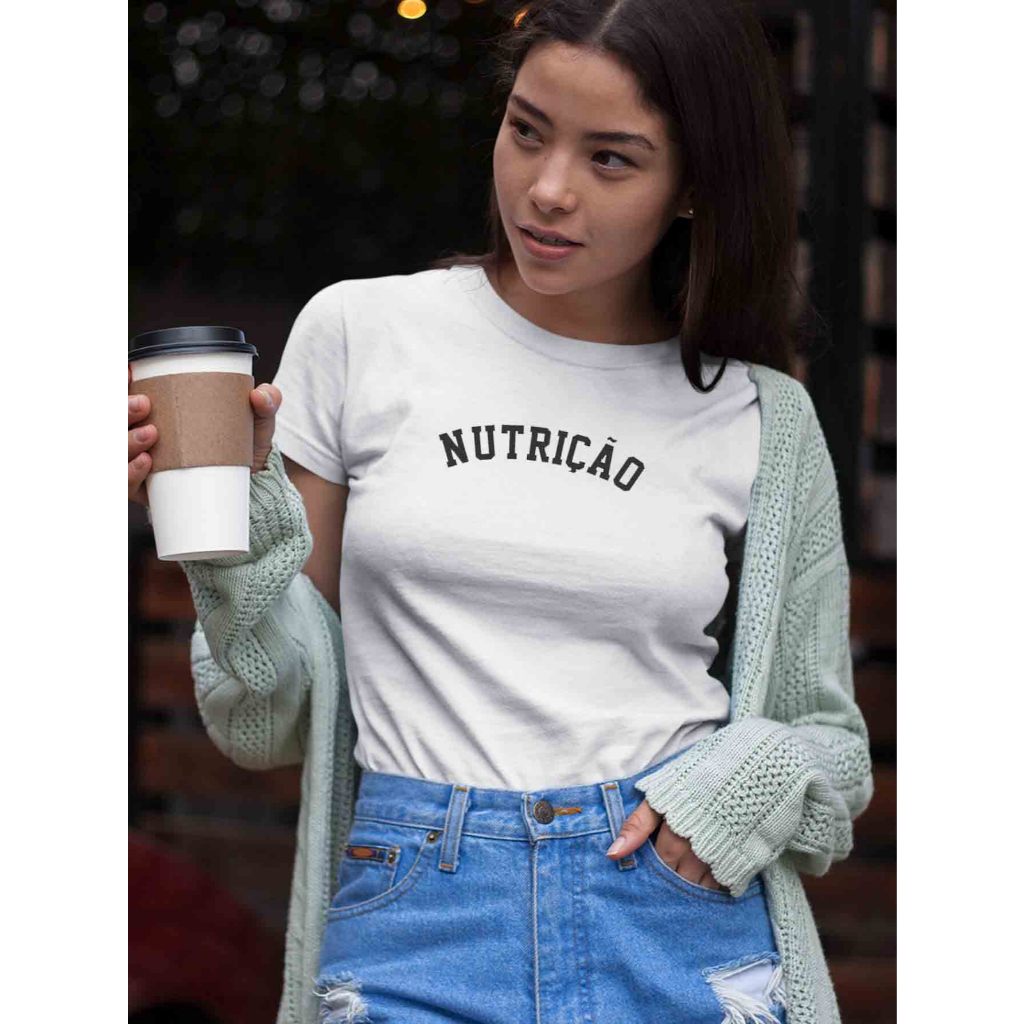 Blusa Feminina Babylook Estampada FACULDADE NUTRIÇÃO 100% Algodão Faculdade profissão Academia