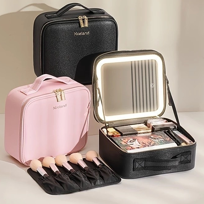Kit Maleta Maquiagem completo Profissional Com Espelho e Luz Led e paleta de maquiagem