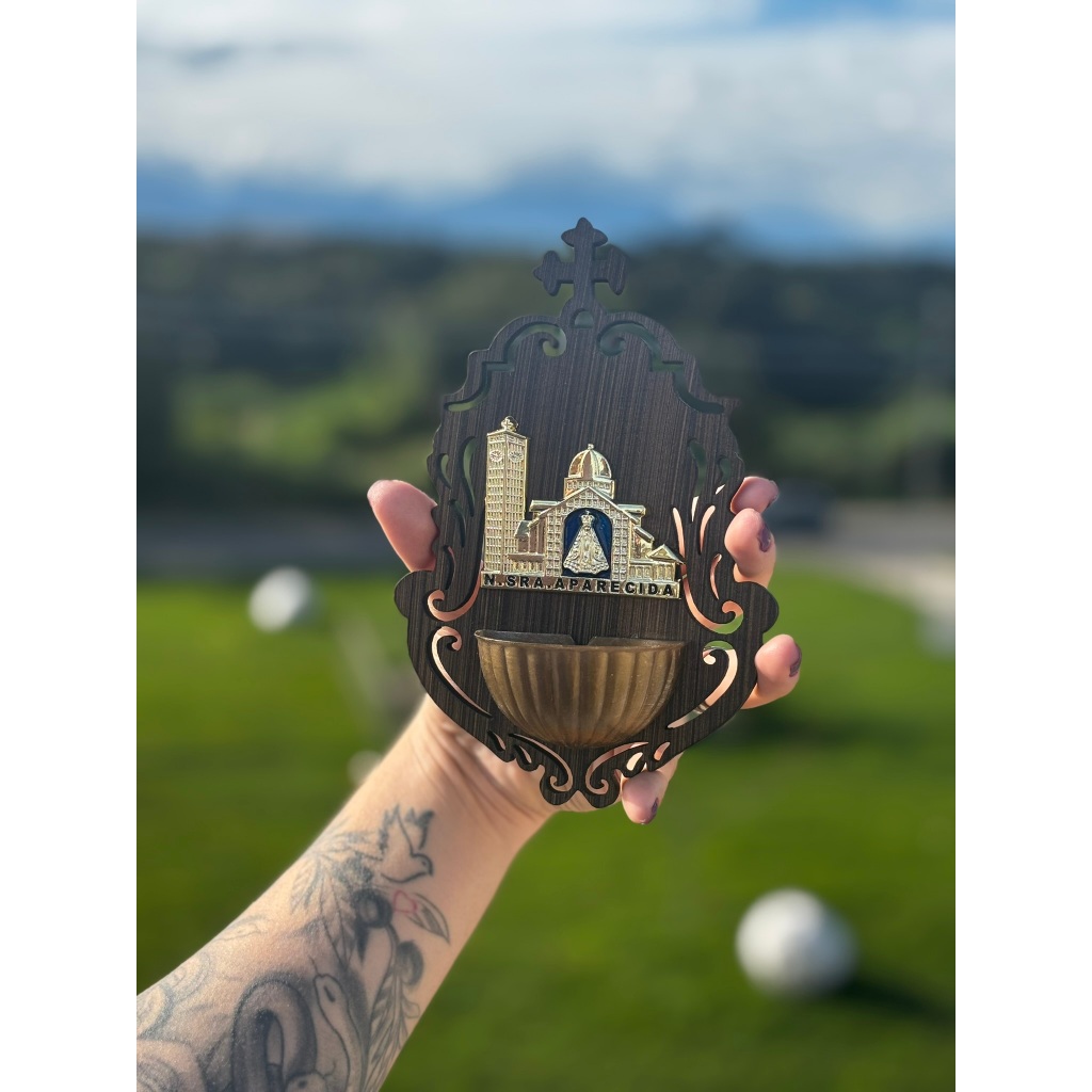 💧Porta Água Benta Basilica Nossa Senhora Aparecida madeira- Um Toque de Fé e Tradição para Seu Lar!💧