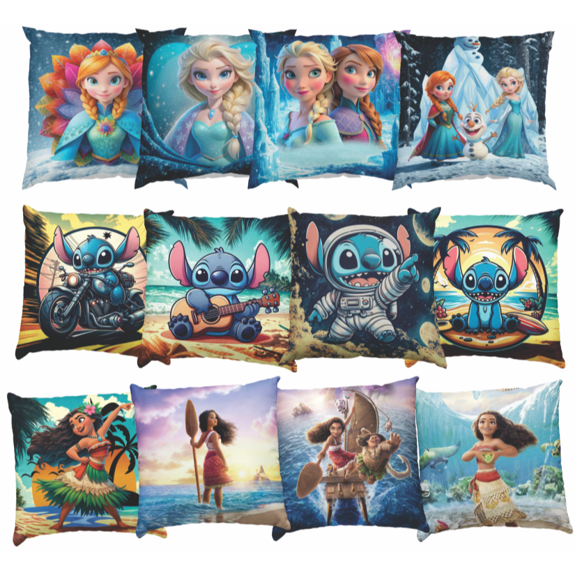 Kit 4 Almofadas MARVEL HOMEM ARANHA NARUTO MOANA STITCH FROZEN PRINCESAS - Cheias 30x30cm