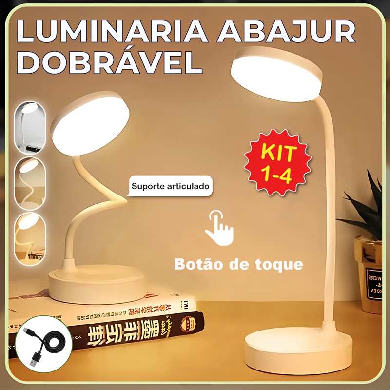 Kit 4 Luminária de Mesa Abajur Led Dobrável 3 Tons de luz suporte articulado Recarregável USB Bivolt