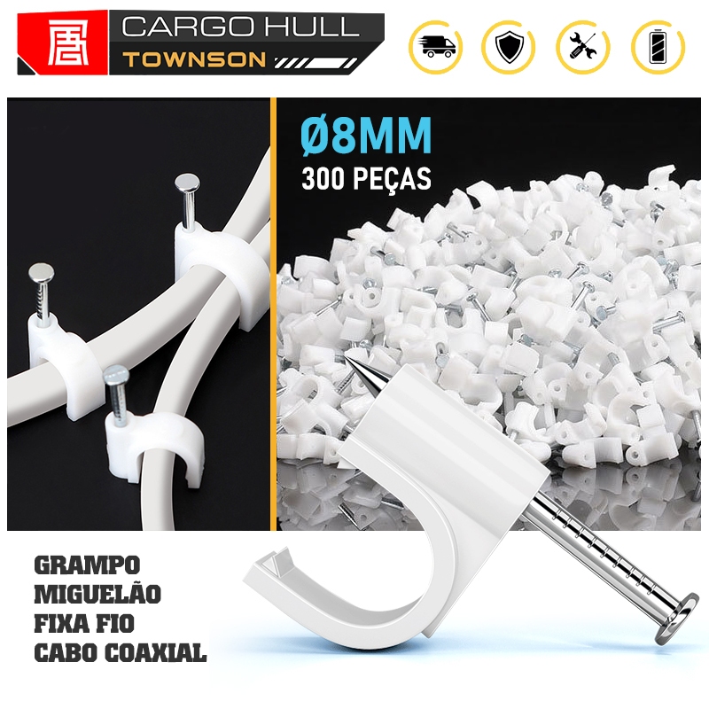 Grampo Miguelão Fixa Fio Cabo Coaxial 8mm RG6 com Prego - 300 Unidades em Oferta na Shopee