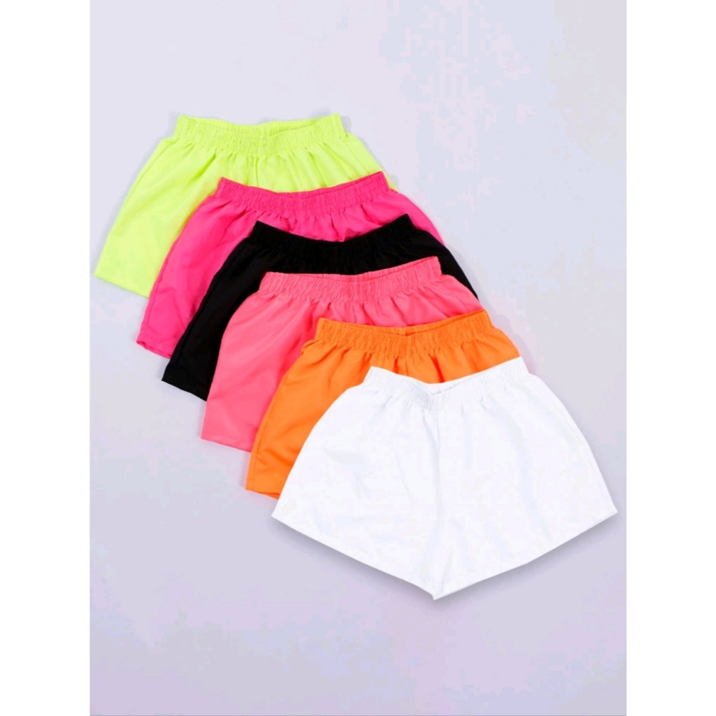 kit Com 6 Shorts Feminino Tactel Moda Praia Piscina Academia Casual