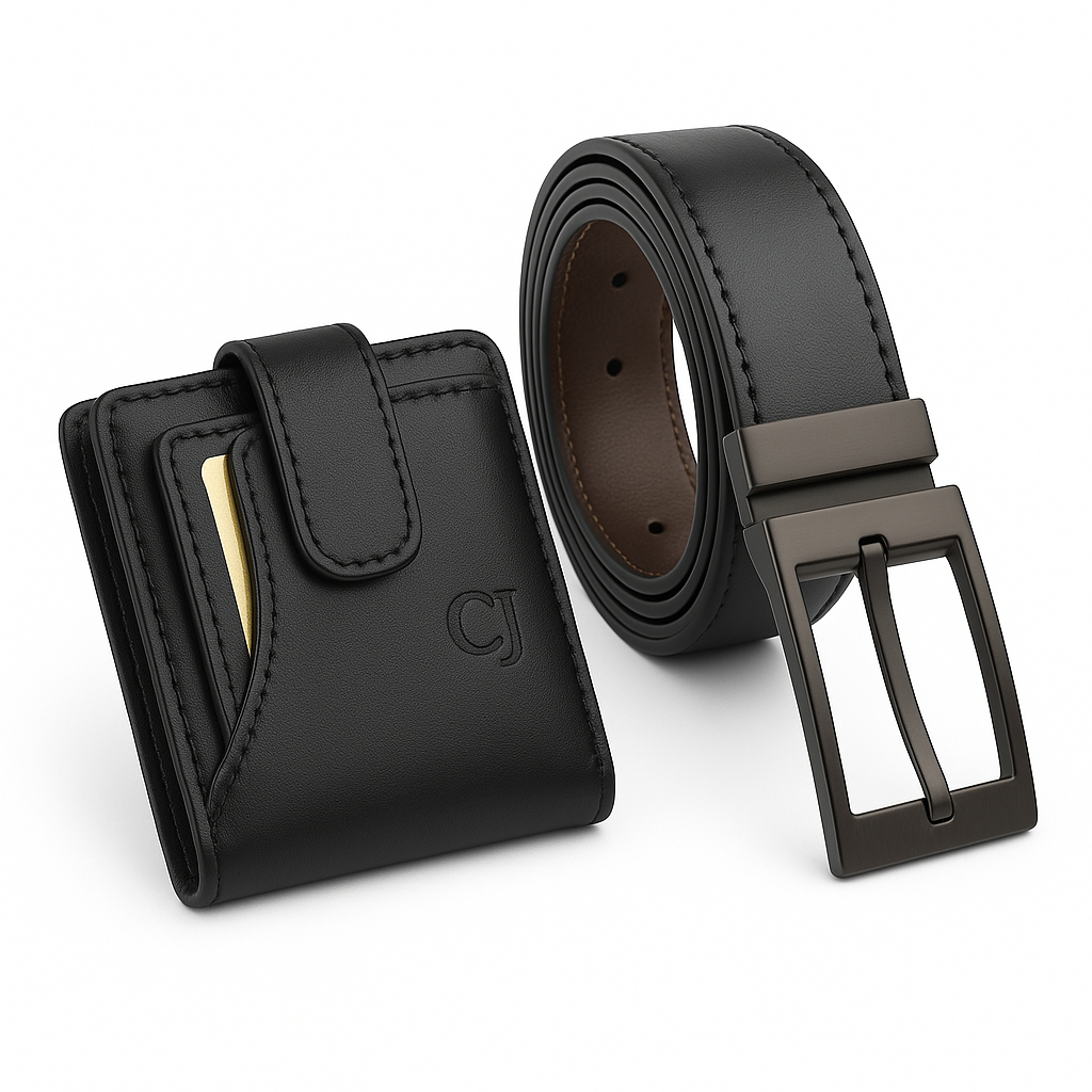 Kit Carteira Masculina Couro  Com fecho de botao + Cinto dupla face 2 EM 1 Preto e marrom com fivela Giratória Presente em Oferta na Shopee