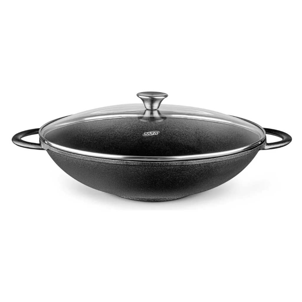 Panela Wok Em Ferro Fundido Forno fogão Tampa Vidro 6,0l MTA