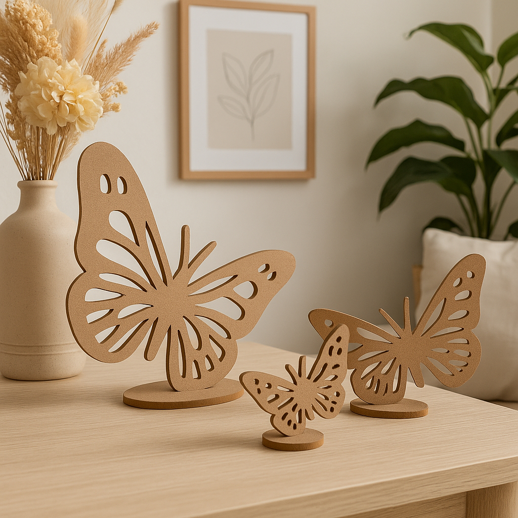 Trio de Borboletas em MDF Cru 6mm – Toque Artesanal para sua Decoração em Oferta na Shopee