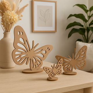 Trio de Borboletas em MDF Cru 6mm – Toque Artesanal para sua Decoração em Oferta na Shopee