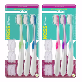 Escova de Dentes KESS Clear Extreme com 03 UN. Cerdas Macias Higiene Oral e Bucal Dental em Oferta na Shopee