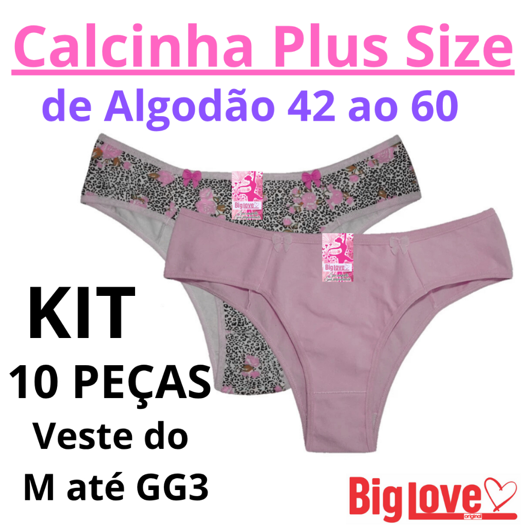 Kit 10 Calcinhas Tangão PLUS SIZE de Algodão  cotton  conforto para seu dia  Tamanhos ESPECIAIS em Oferta na Shopee