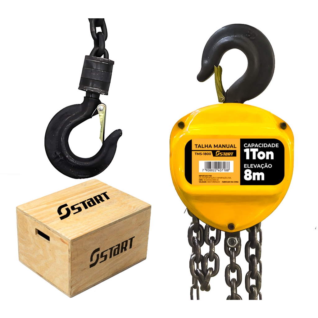 Talha Manual 1 Tonelada 1000 Kg Com Corrente 8 Metros E Freio Duplo Start em Oferta na Shopee