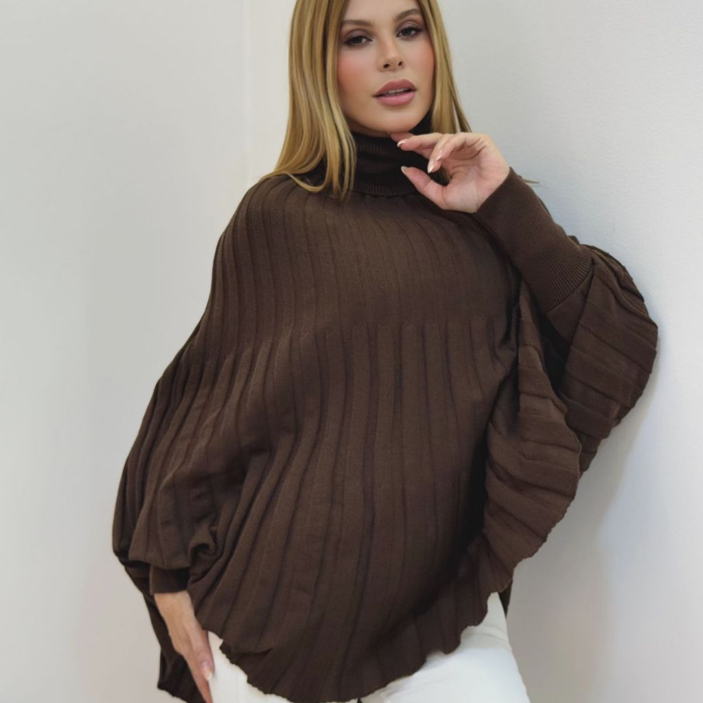 Casaco Poncho Tricô Outono Inverno Premium Feminino