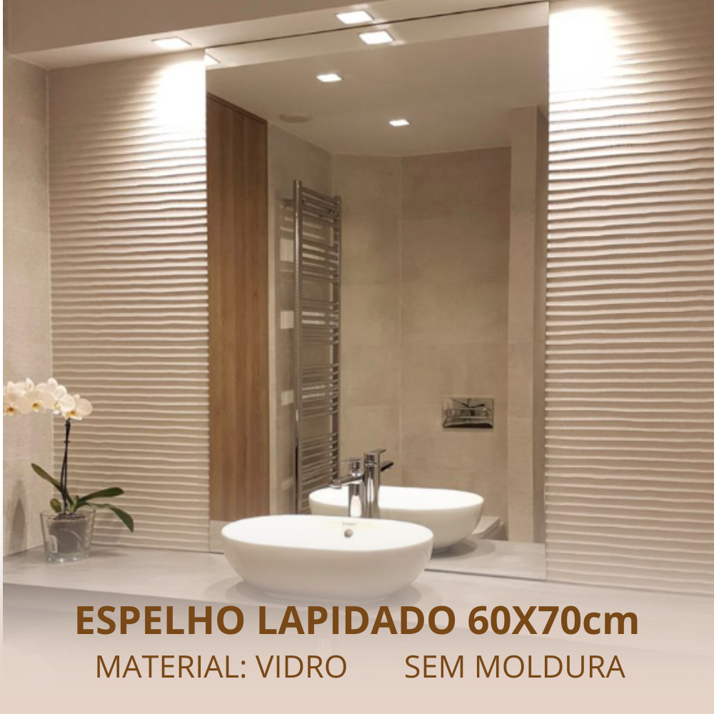 Espelho Banheiro Grande 60cm x 70cm + kit instalação Decoração Sala Lavabo Casa Loja Quarto Provador