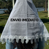 VÉU CCB ADULTO TECIDO ALGODÃO COM RENDA GUIPIR  QUADRADO OU REDONDO + PORTA VÉU REF LIS