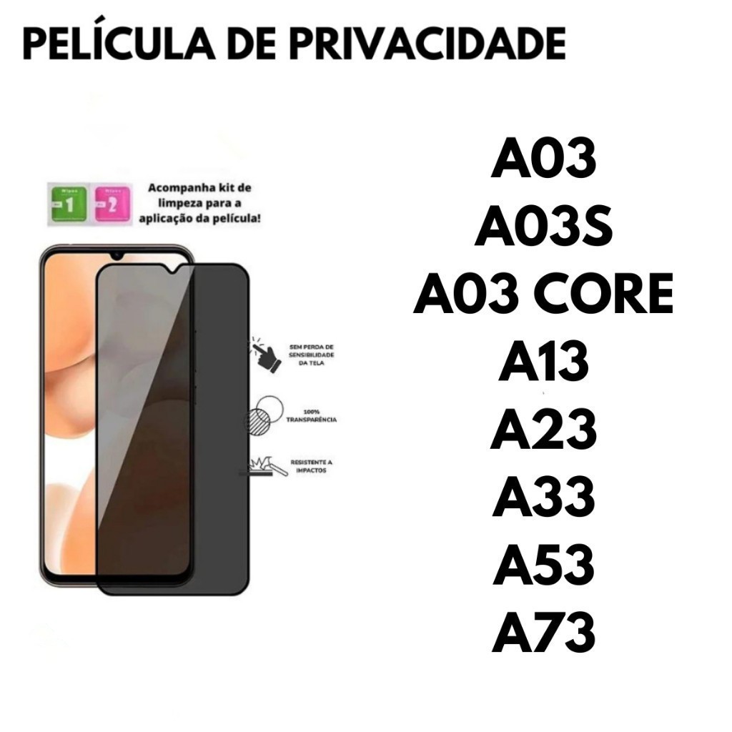 Película De Privacidade 3D Vidro Anti Spy Para Samsung A03 A03S A03 CORE A13 A23 A33 A53 A73