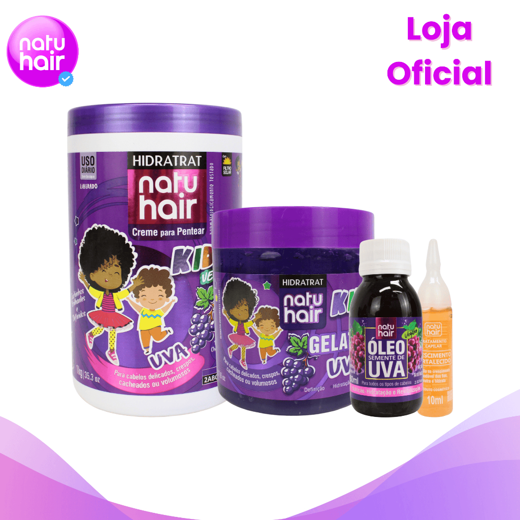 Kit Creme de Pentear + Gelatina + Óleo Capilar de Uva + Brinde Ampola Crescimento Fortalecido