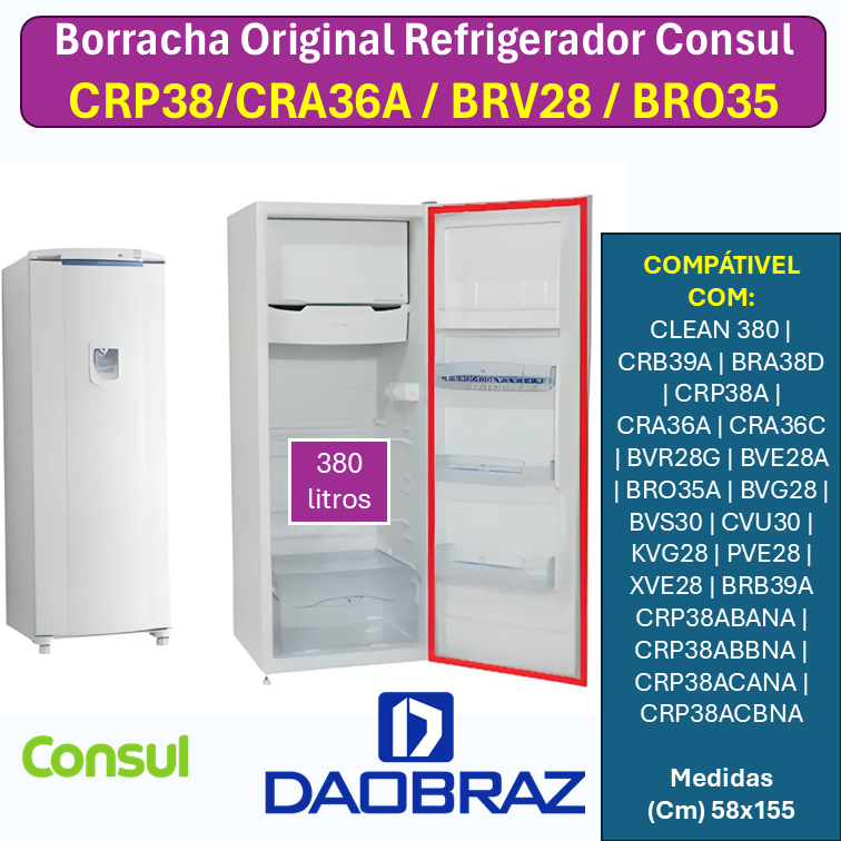 Borracha/Gaxeta compatível com "Modelos CRP38/CRA36A" Original Refrigerador Consul