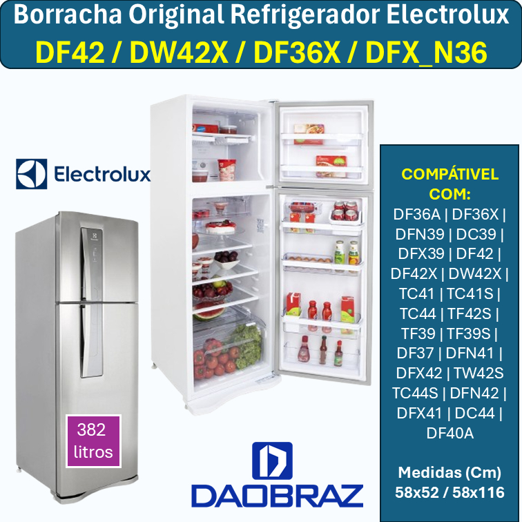 Jogo De Borracha modelos Df42/Dw42x/Df39/Df36 para Refrigerador, Geladeira e Freezer Electrolux de Encaixe