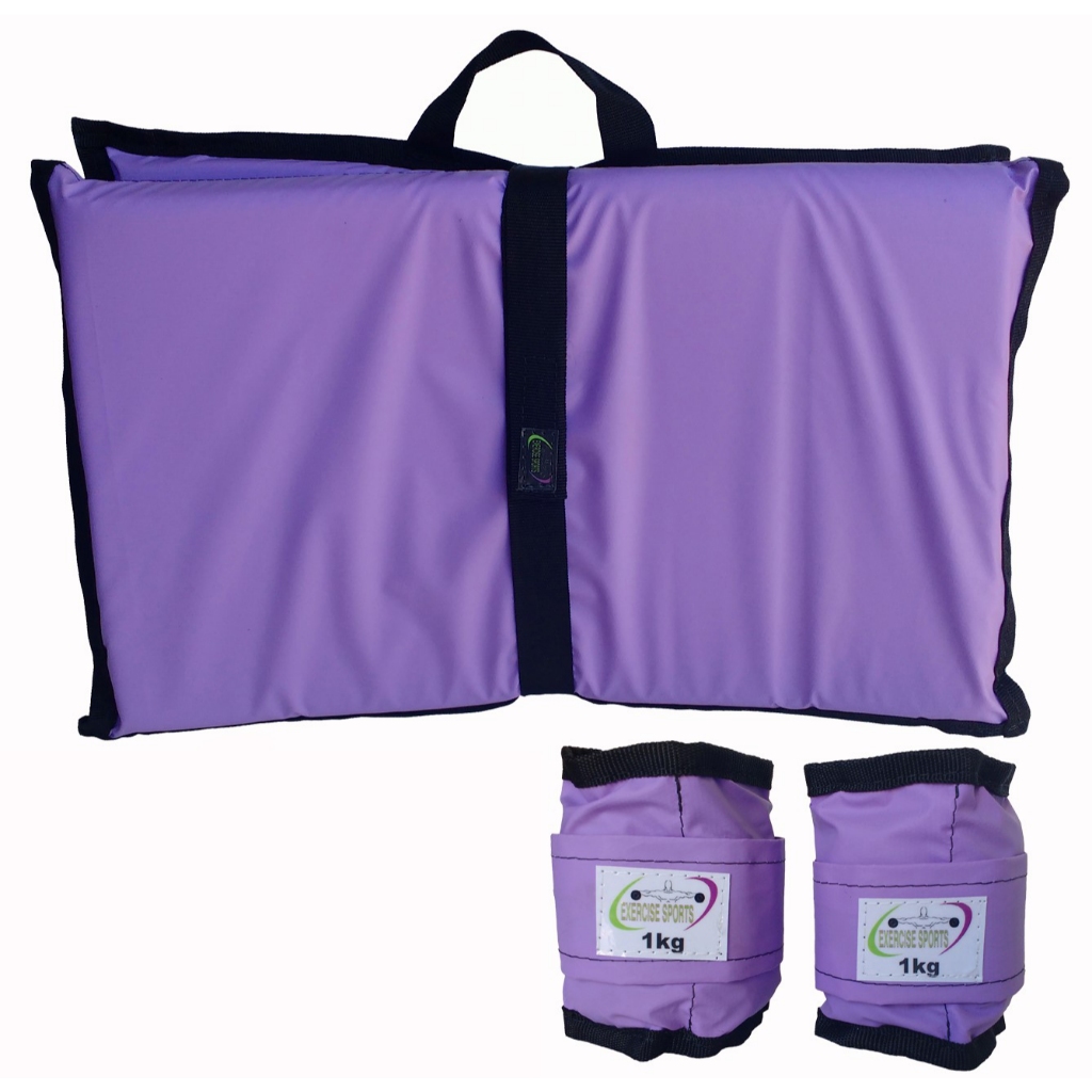 KIT COLCHONETE DOBRAVEL + 01 PAR TORNOZELEIRA 1KG LILAS ACADEMIA MUSCULAÇÃO GINASTICA