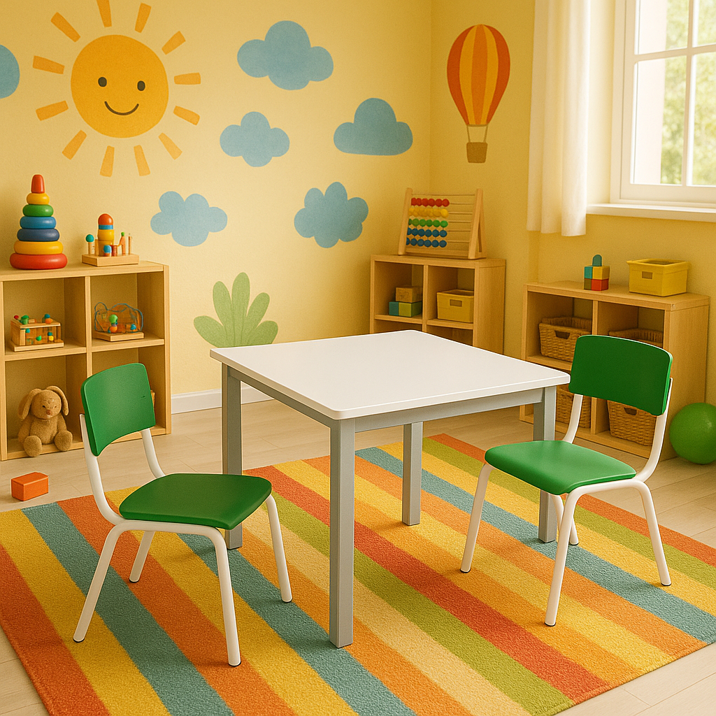 Kit Conjunto Mesa Infantil com 2 Cadeiras Verde Estudo Didática Educativa