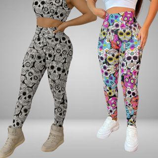 Kit Atacado De 2 Calça Legging Leg Caveira Estampada Roupa De Academia em Oferta na Shopee