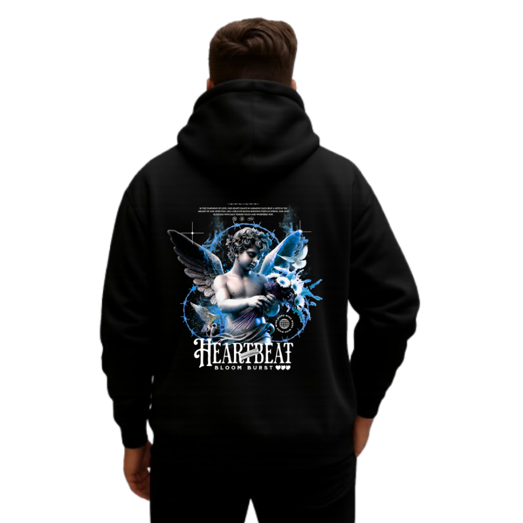 Moleton Canguru Masculino Feminino Com Capuz Bolsos Blusa de Frio Flanelada Estampada "Heartbeat Angel"