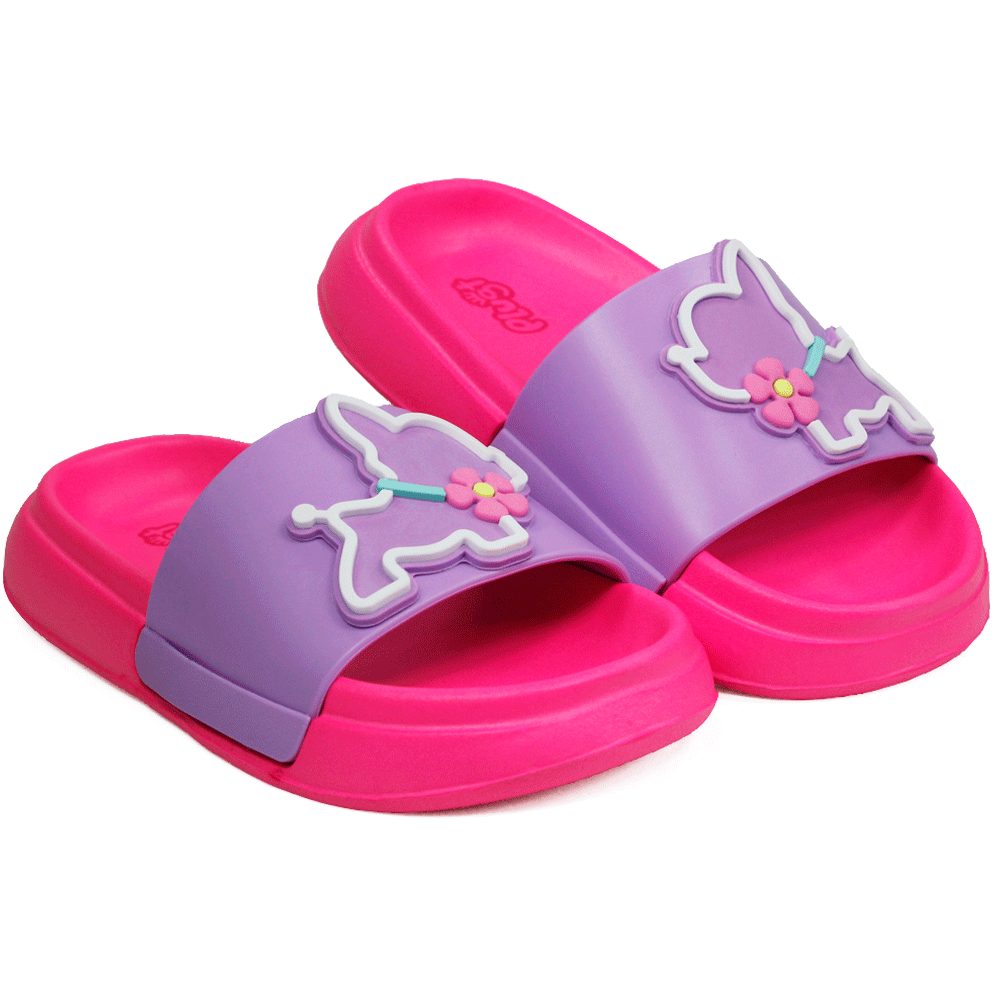 Chinelo Núvem Infantil Menina Slide Plugt Floquinho Cachorrinha Lilás Confortável Leve Criança