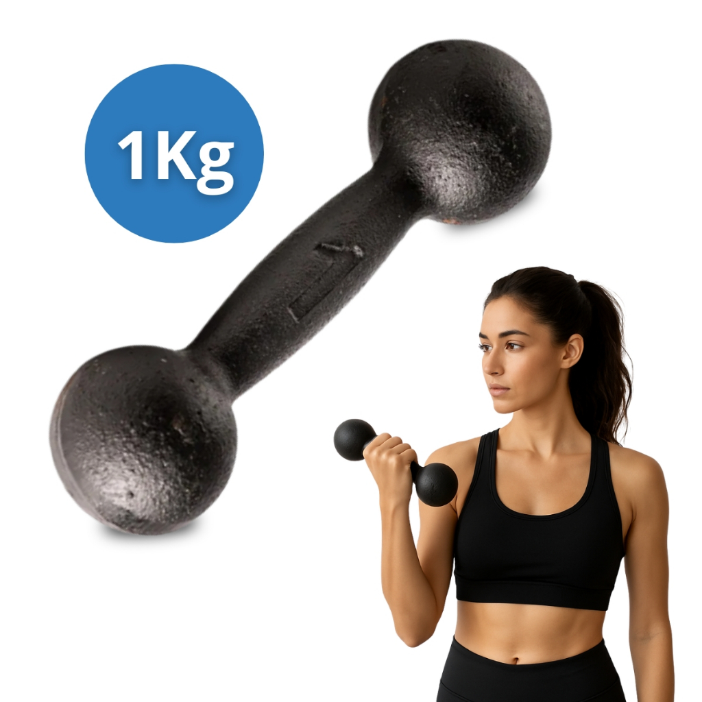 Halter 1Kg Peso Pintado Preto Ferro Fundido Treino Funcional Musculação Academia Acte Sports