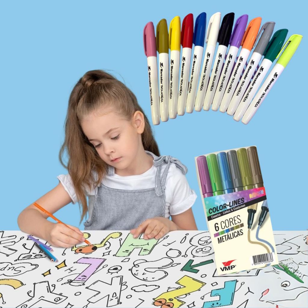 Rolo Adesivo para Pintura + Canetinha Pintura Acrílica Metalizada Bobby Goods Infantil 30cm x 3M em Oferta na Shopee