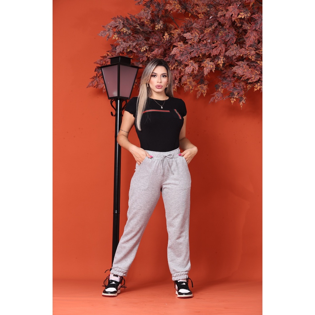 Calça Jogger Moletom Moletinho Inverno Casual Moda Gringa Blogueira em Oferta na Shopee