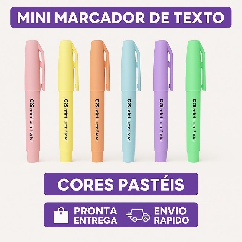 Mini Marca Texto Pastel Lumini CIS - Caneta Compacta - Estudo - Organização - Papelaria - Escolar