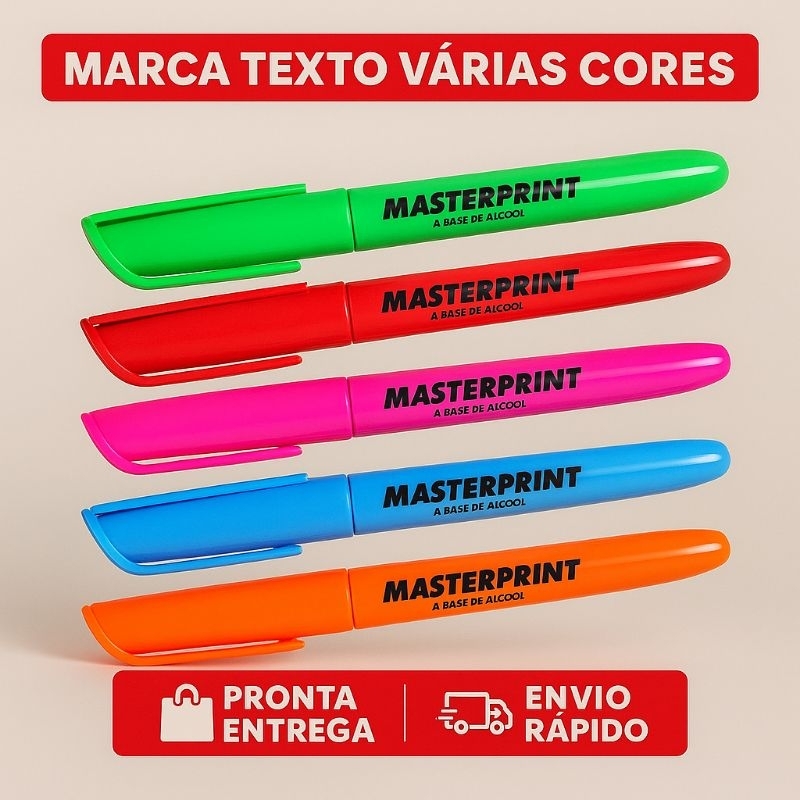 Kit 12 Marca Texto Neon MasterPrint - Cores Vivas - Grifa Texto - Escola - Estudo - Papelaria