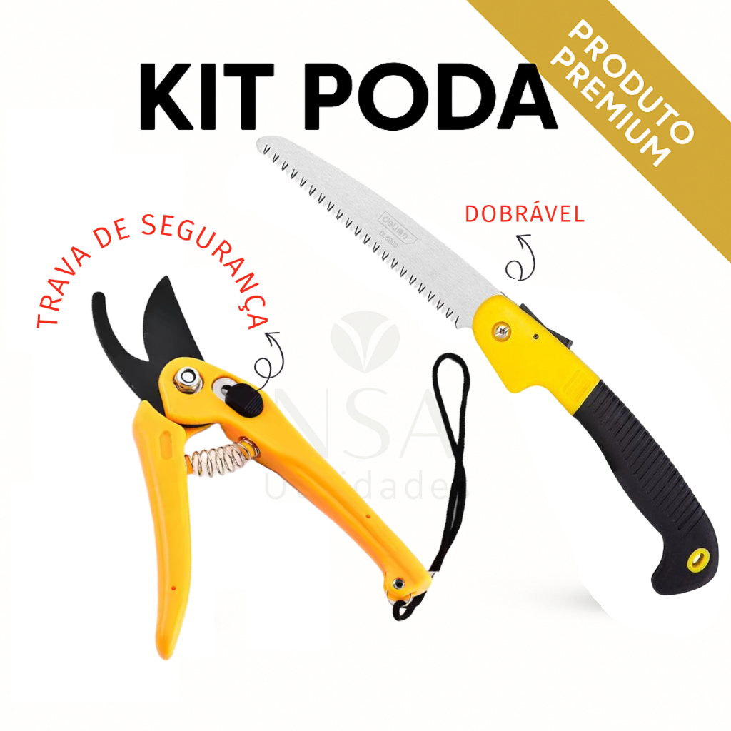 Kit Jardinagem Cultivo Paisagismo Poda Tesoura mais Serra Dobrável Galhos Plantas Árvore Serrote Jardim Bonsai