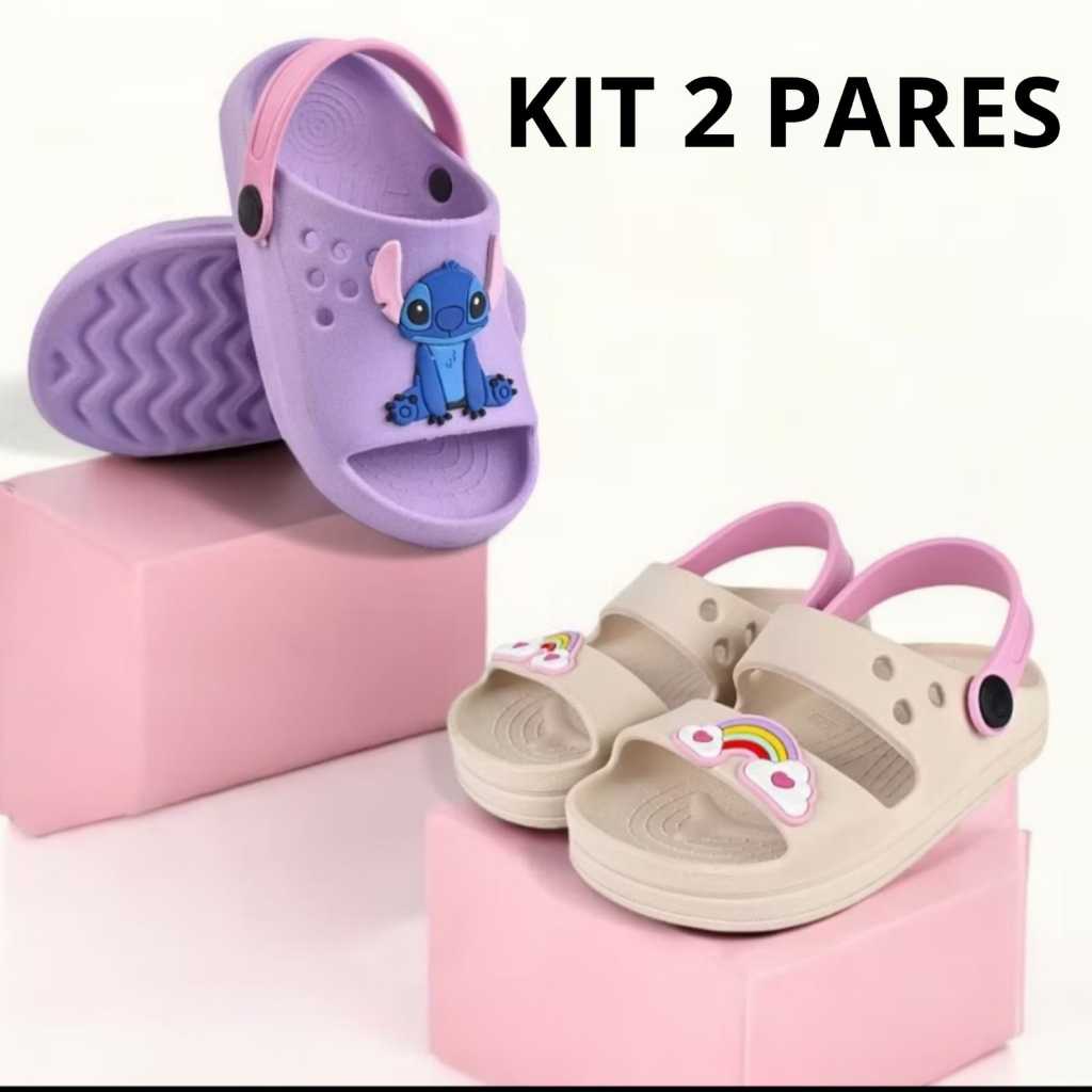 kit de 2 pares babuche infantil para menina. lucks calçados em Oferta na Shopee
