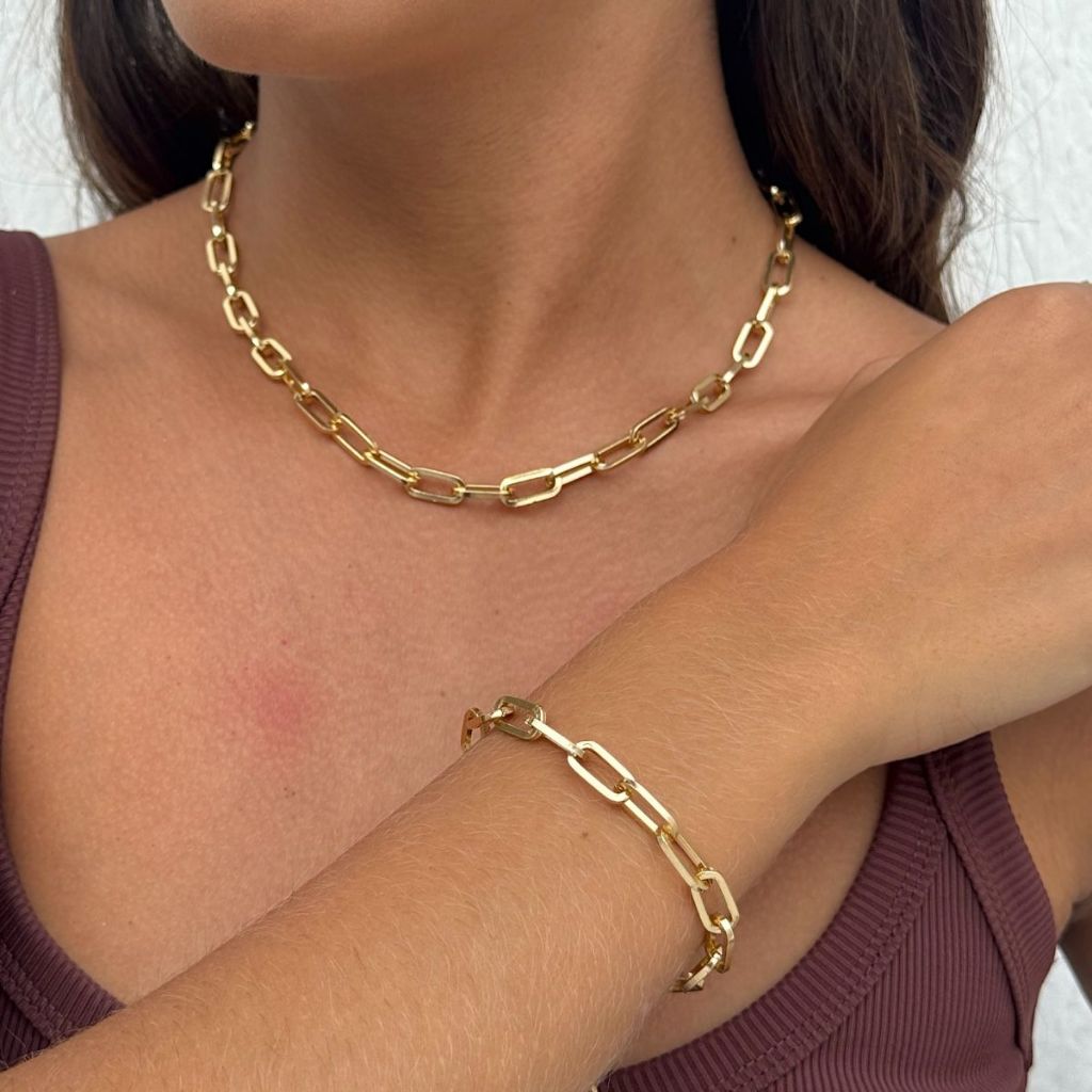 Colar e Pulseira Corrente Elos Fino Folheado a Ouro 18k em Oferta na Shopee